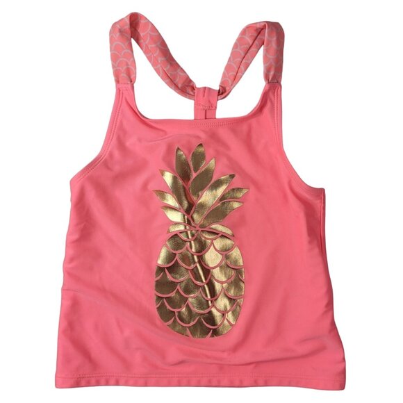 2/$15 Cat & Jack 2 PC Tankini Swimsuit Pink Gold SZ 7 Medium Racerback Pineapple - Picture 2 of 14